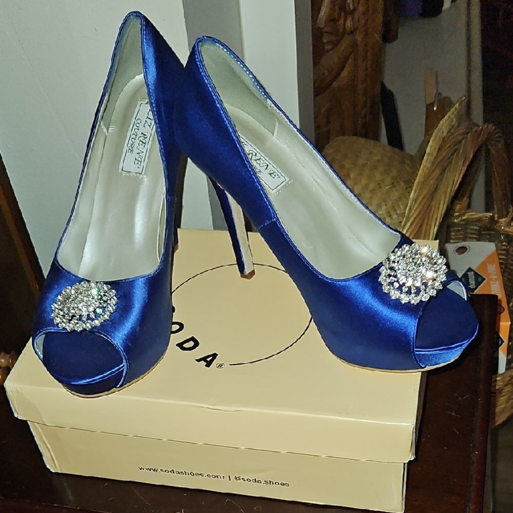 Soda Women's Blue Satin Peep-Toe Heels-X